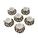 Set of 6 Black & White Gold Checkered Design Cups & Saucers Set (CYGC10-4)