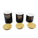 3 Set Black Ceramic Calligraphy Design Containers with Wooden Lids(SJ-3054-8)
