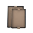 Set of 2 Black Tray Set with Beige Pattern and Faux Leather Handles (JZ2410)