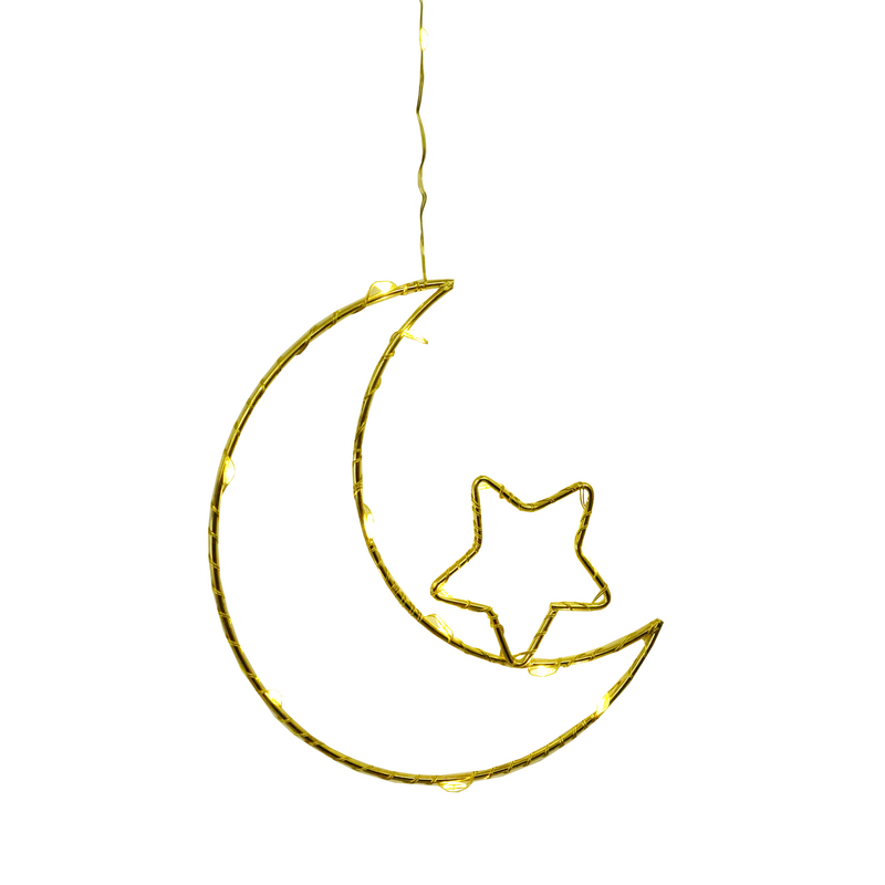 250cm / 6 LARGE LED Gold Crescent Moon With Star / Ramadan USB PLUG Fairy Lights (SL-2)