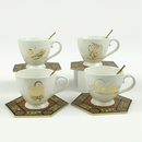 Set of 4 Coasters Large Brushed Gold Multicolour Mosaic Plates (2303-8A)