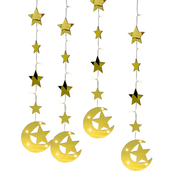 Set of 4 80cm / 9 LARGE LED Crescent Moon & Eid / Ramadan Battery Powered Fairy Lights (757-42)