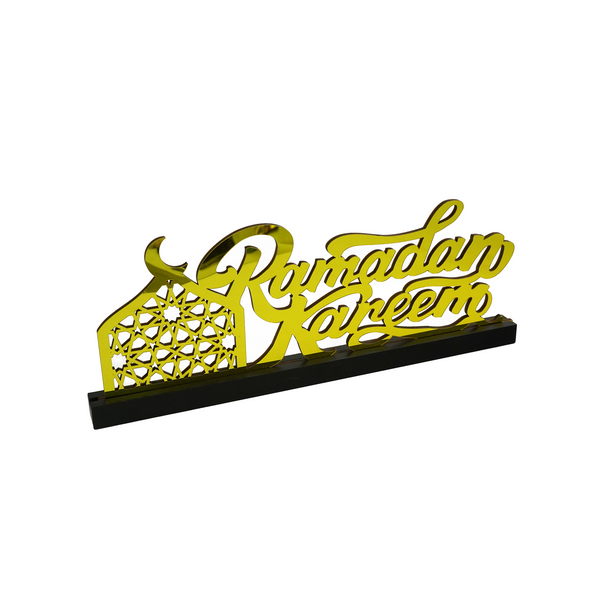 Ramadan Kareem Gold Wooden Sign with Black Slot-in Stand (757-63)