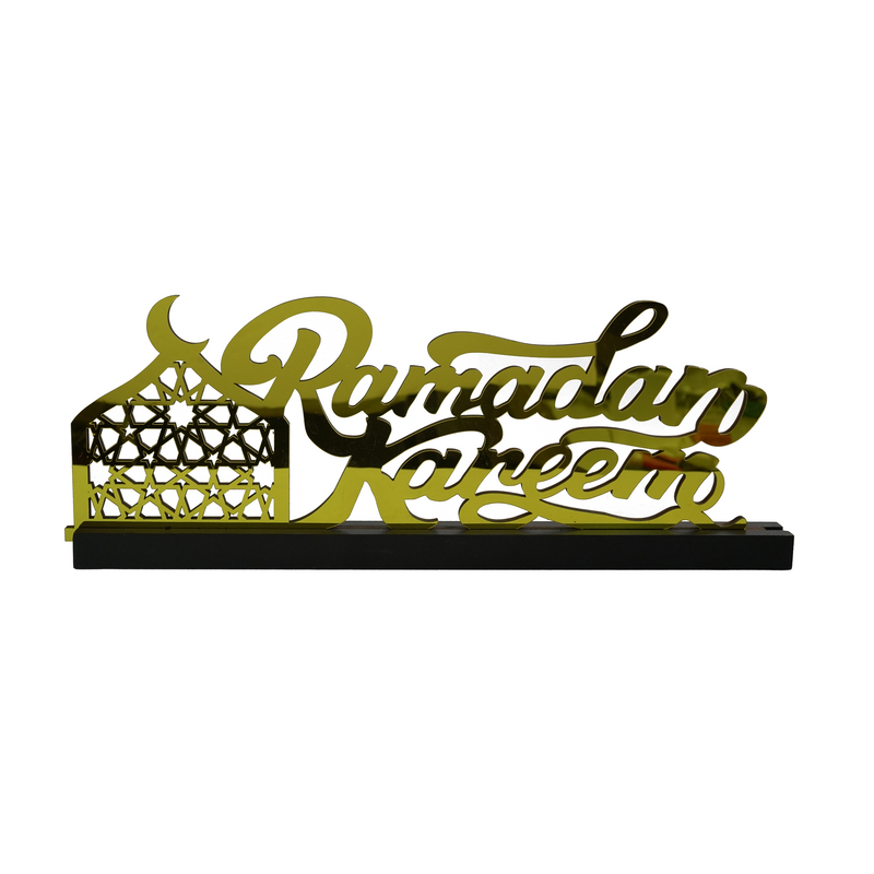 Ramadan Kareem Gold Wooden Sign with Black Slot-in Stand (757-63)