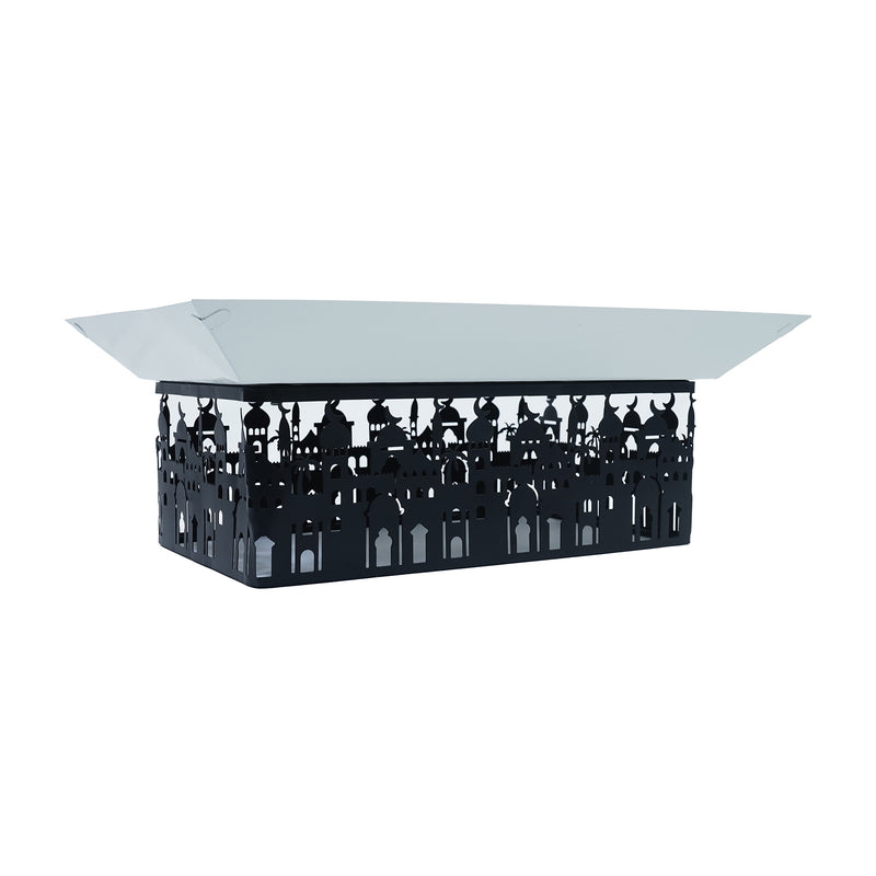 White Plate with Black Mosque Silhouette Metal Base Dessert Stands -  (29B1351-2)