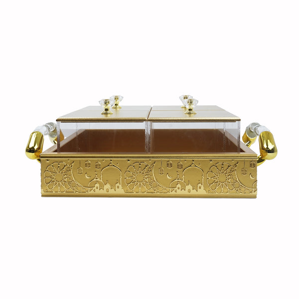 Gold Serving Tray with 4-Compartments with Lids (2319-5)