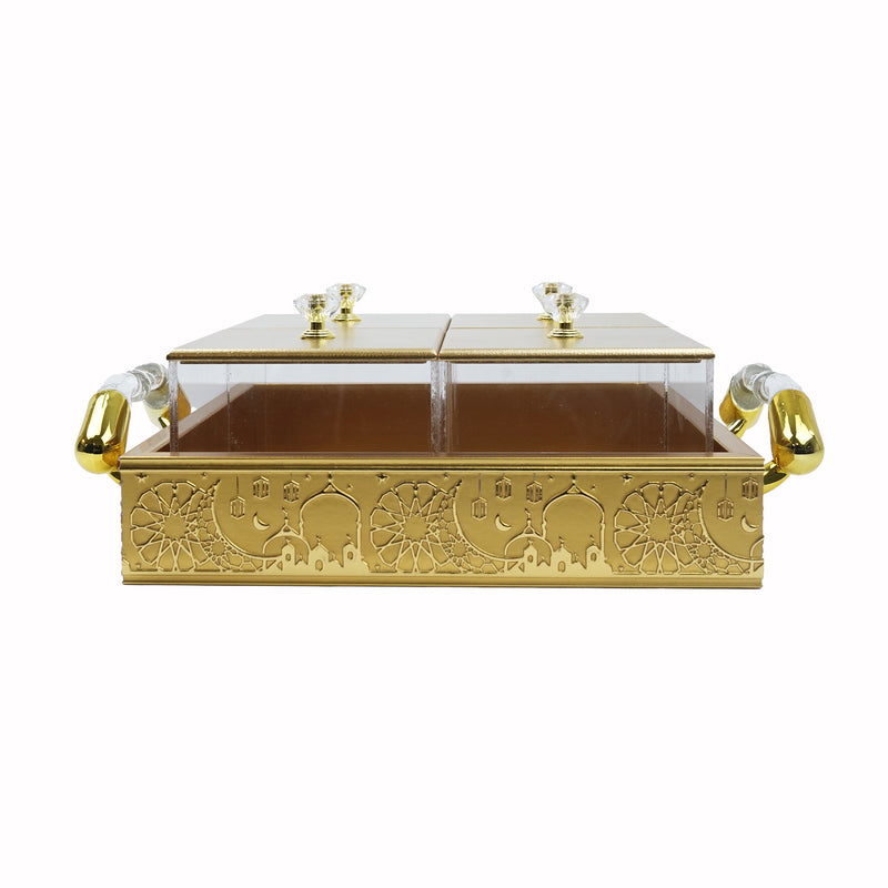 Gold Serving Tray with 4-Compartments with Lids (2319-5)