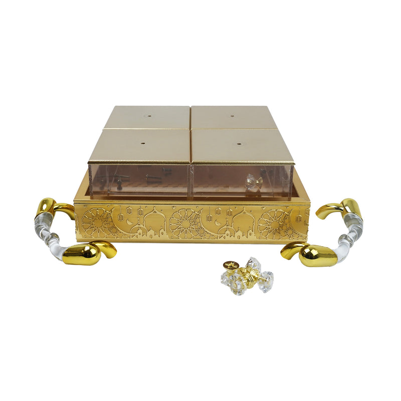 Gold Serving Tray with 4-Compartments with Lids (2319-5)