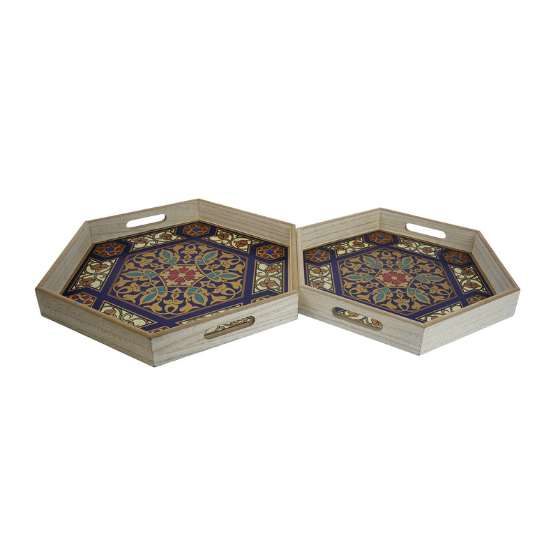 Set of 2 Mosaic Print Hexagonal Trays (2303-6AB)