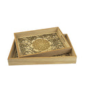 Set of 2 Inlay Carved Wooden Serving Trays Laser-Cut Design (857-2)