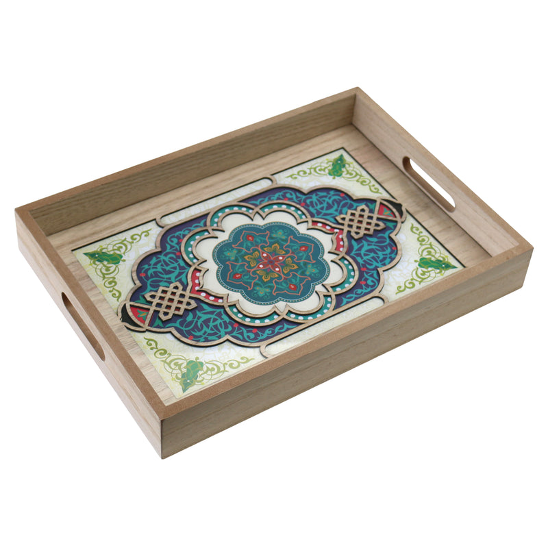 Rectangle Wooden Inlay Iftar Serving Tray Set - Medium & Large Trays