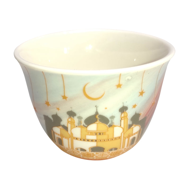 Set of 12 Multicolour Ceramic Cups With Gold Mosque Detailing