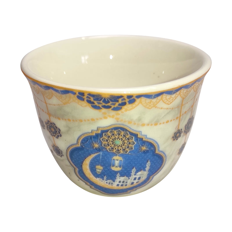 Set of 12 Blue Ceramic Cups With Gold Mosque Detailing