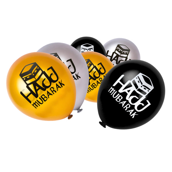 Gold, Silver & Black Hajj Mubarak Kaaba Balloons (15 Pack)