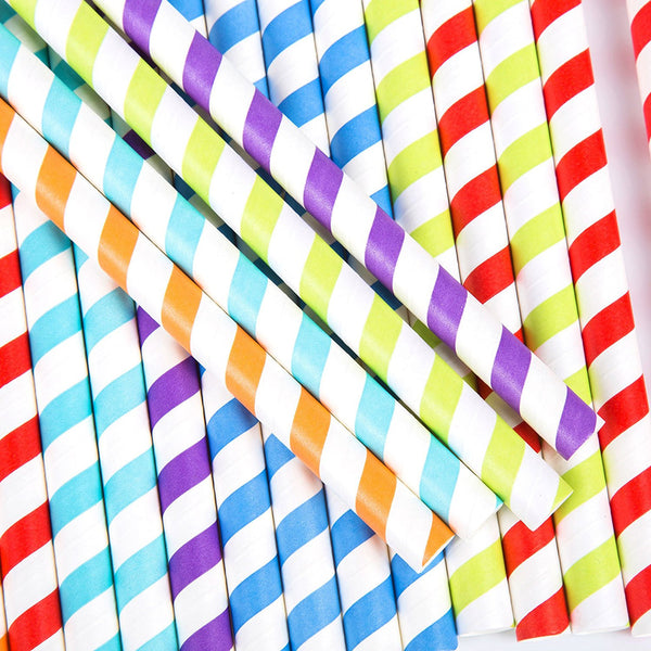Jumbo Wide Multicolour Stripy Hard Rigid Drinking Straws