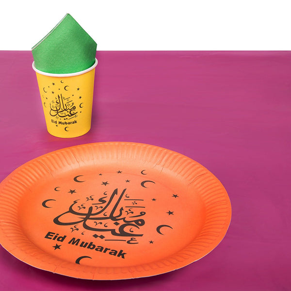 Orange Plate 'Eid Mubarak' Multicolour Eid Tableware Set