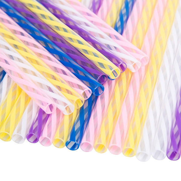 Jumbo Wide Clear/Multicolour Spiral Hard Rigid Drinking Straws