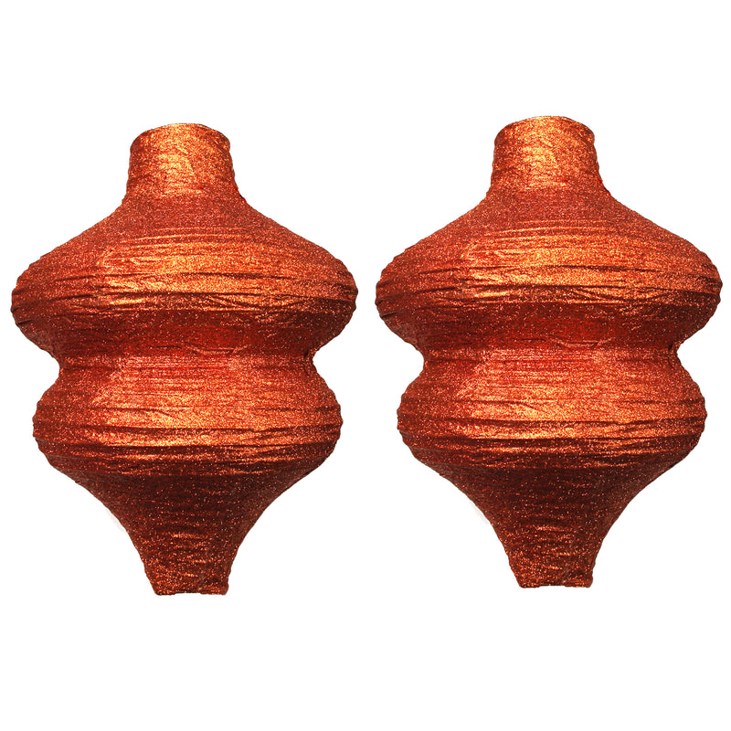 Pack of 2 Ornate Glitter Paper Hanging Lantern Decorations - Copper