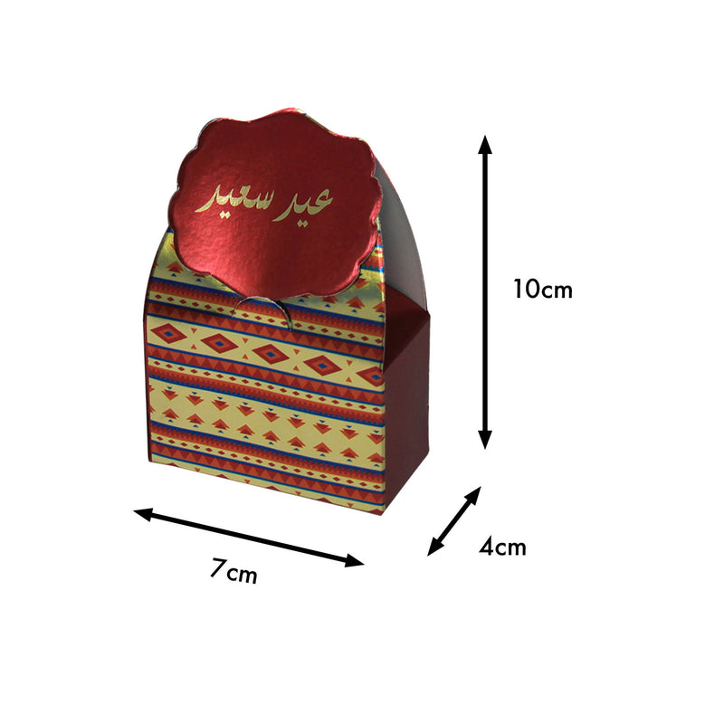 Eid/Ramadan Gift & Treat Celebration Boxes - Red/Gold Stripe Design (12 Pack)