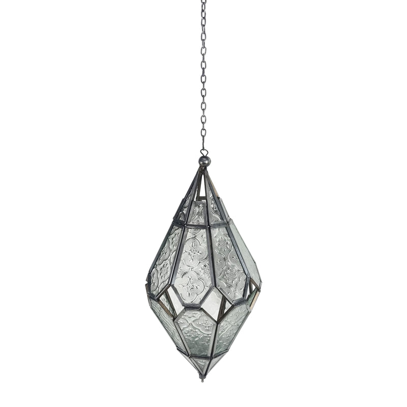Medium Diamond Zinc Finish Metal Tea Light Candle Hanging Lantern (02916)