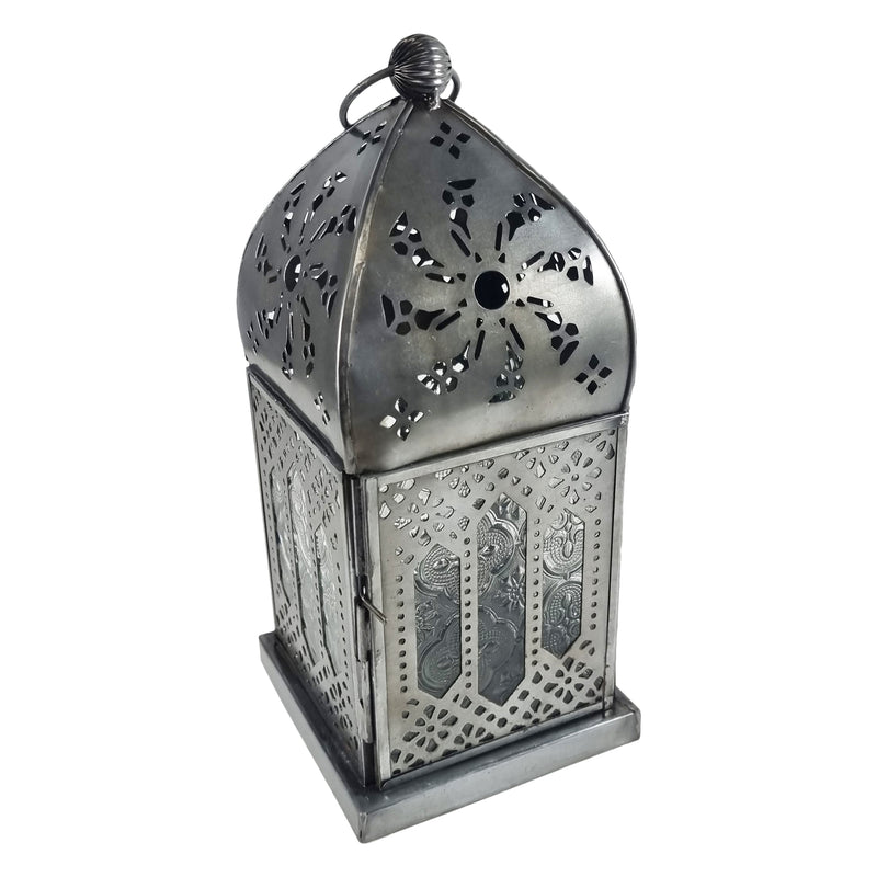 Zinc Finish Iron Metal Tea Light Candle Lantern (02912)