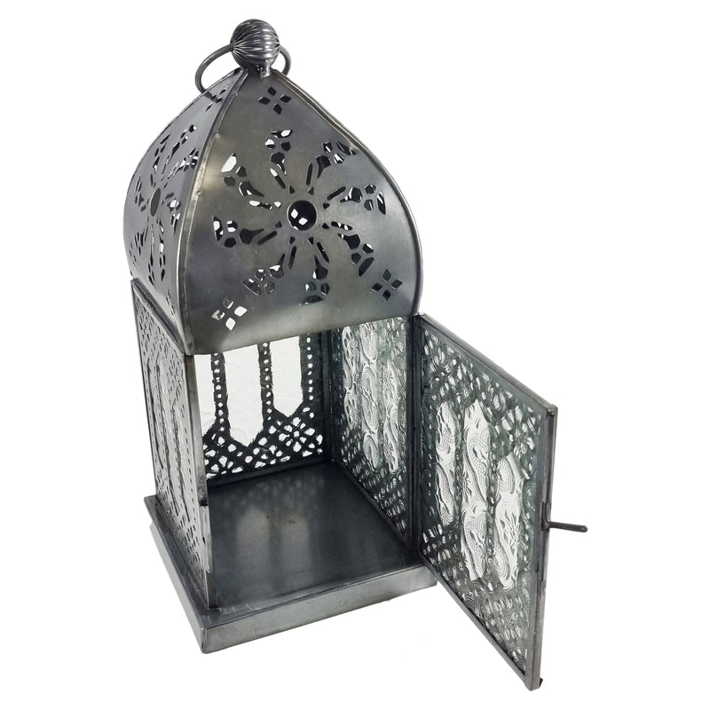 Zinc Finish Iron Metal Tea Light Candle Lantern (02912)