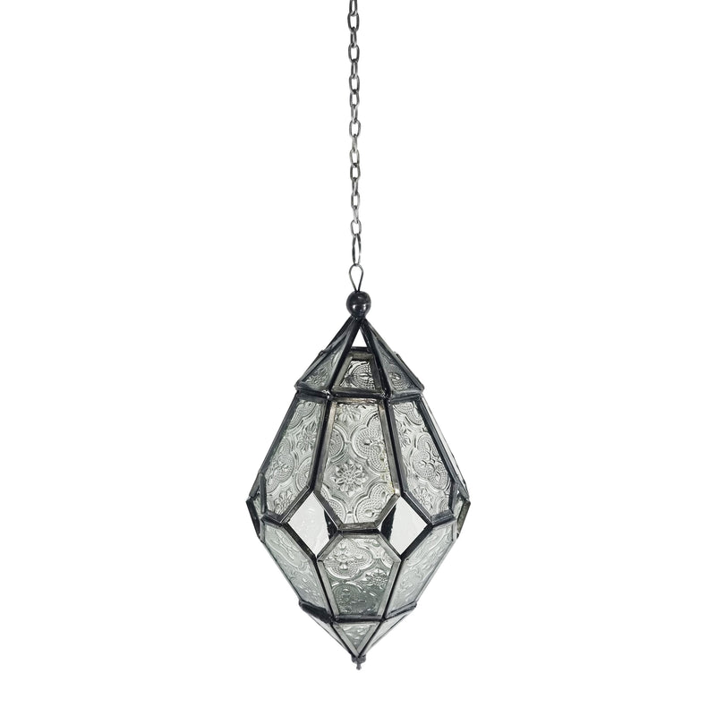 Small Diamond Zinc Finish Metal Tea Light Candle Hanging Lantern (NS-771S)