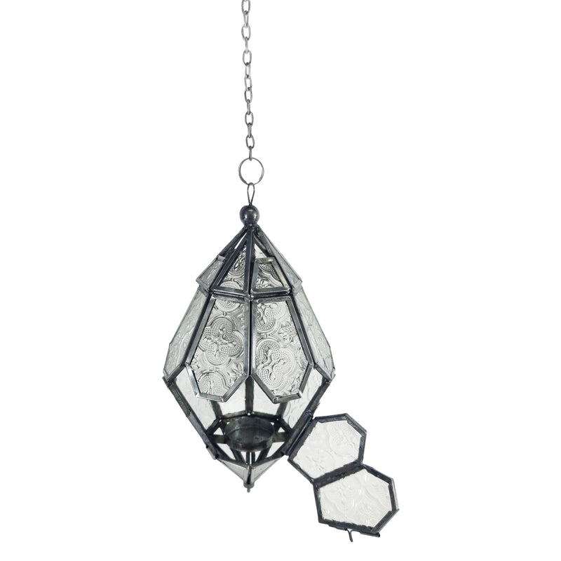 Small Diamond Zinc Finish Metal Tea Light Candle Hanging Lantern (NS-771S)