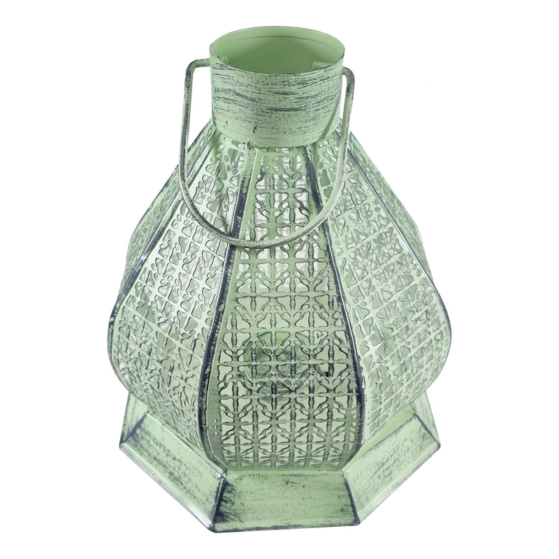 Large Green Antique Perforated Iron Metal Tea Light Candle Lantern (NS-1770B)