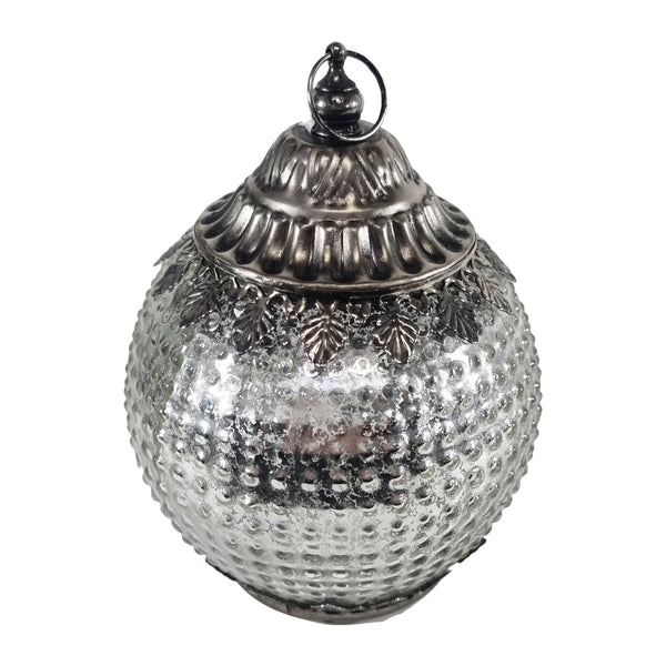 Silver Dotted Pattern Glass LED Lantern Candle (24472)