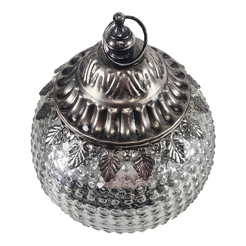 Silver Dotted Pattern Glass LED Lantern Candle (24472)