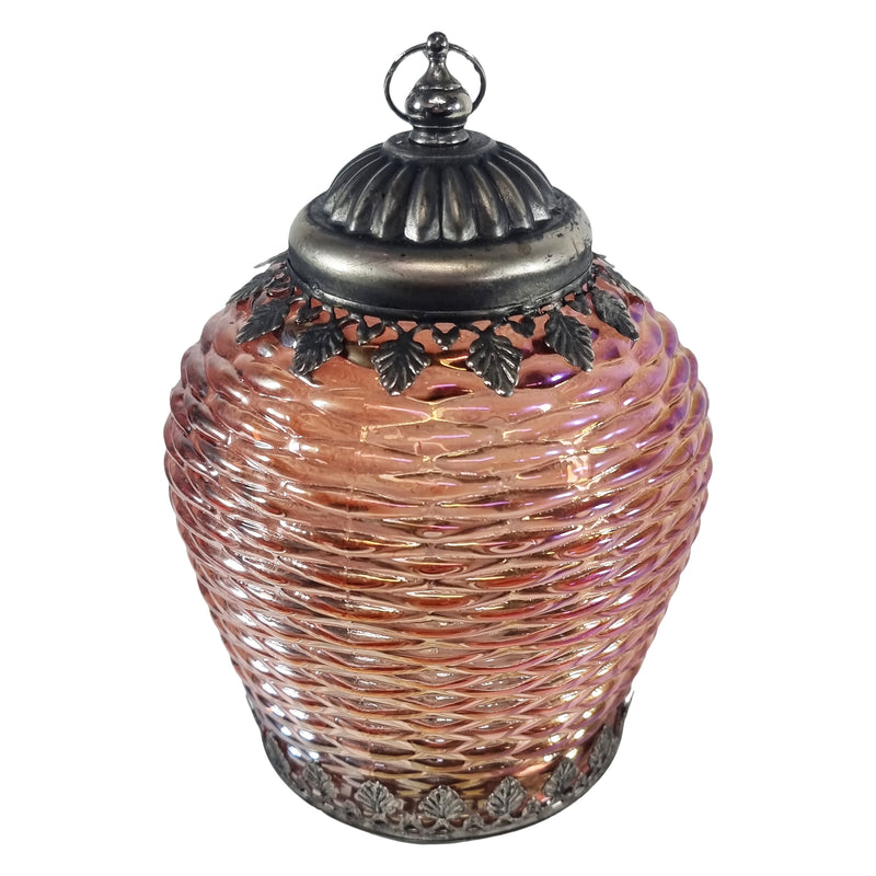 Pink Iridescence Glass LED Lantern Candle (24470)