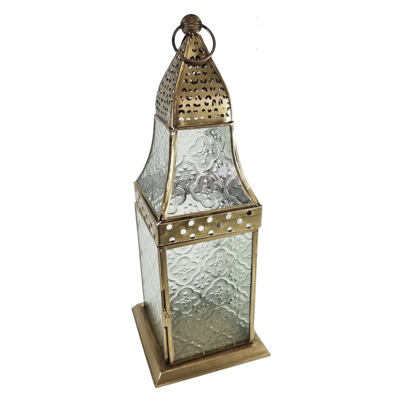 Large Antique Brass Finish Perforated Iron Metal Tea Light Candle Lantern (NS-1012)