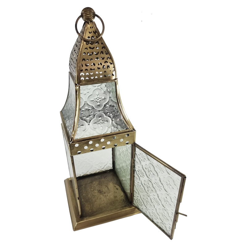 Large Antique Brass Finish Perforated Iron Metal Tea Light Candle Lantern (NS-1012)