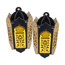 Pack of 2 Wooden Shabby Chic Table / Hanging Lantern Decoration - Black / Gold Floral Cut Out