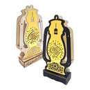 Set of 2 Wooden Shabby Chic Table / Hanging Lantern Decoration - Natural / Gold Geometric Arabic Cut Out