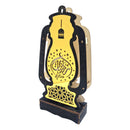 Set of 2 Wooden Shabby Chic Table / Hanging Lantern Decoration - Natural / Gold Geometric Arabic Cut Out