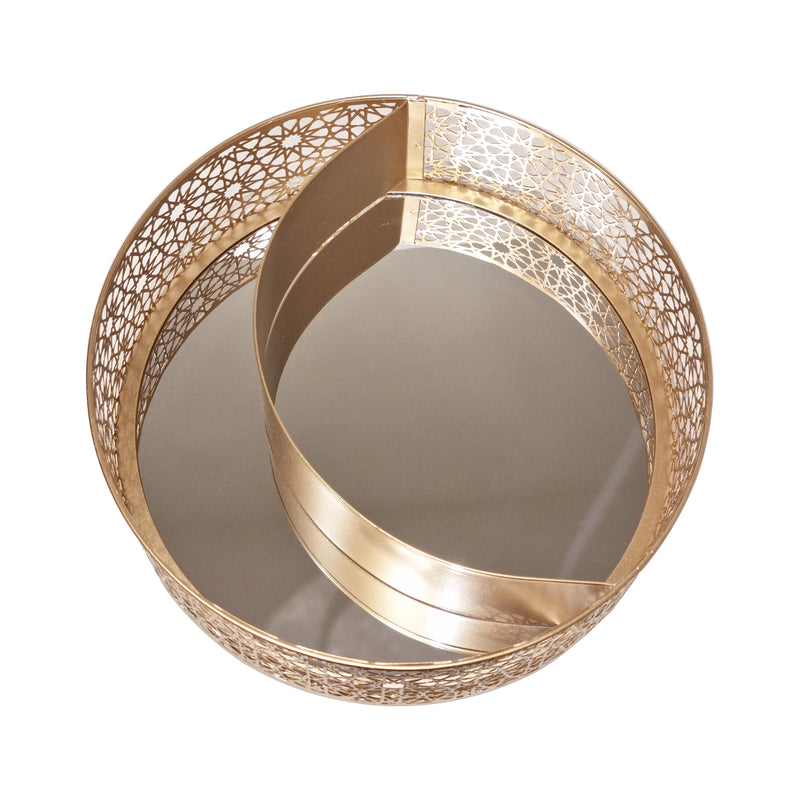 Round Gold Metal Eid / Ramadan Divided Geometric Cut Out Tin