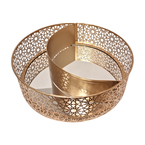 Round Gold Metal Eid / Ramadan Divided Geometric Cut Out Tin