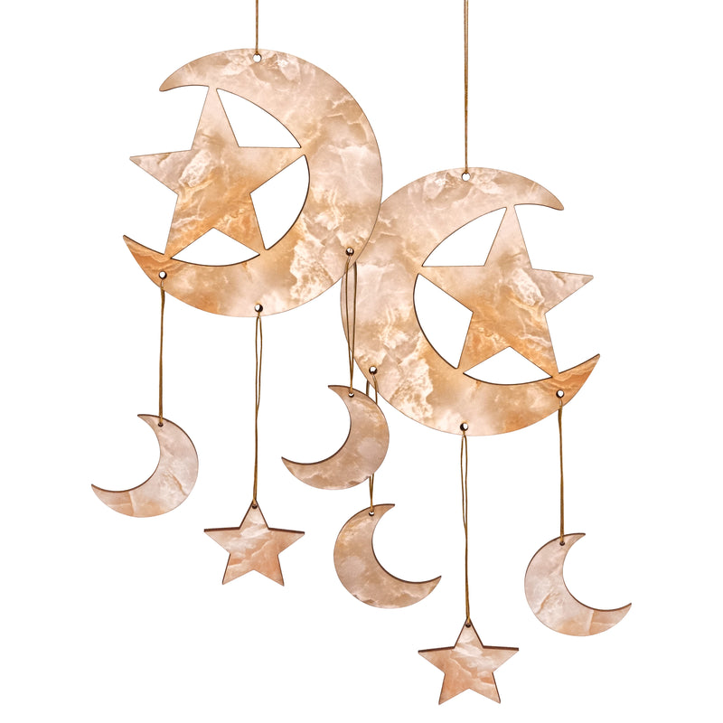 Pack of 2 Marble Pattern Eid & Ramadan Wooden Hanging Crescent Moons