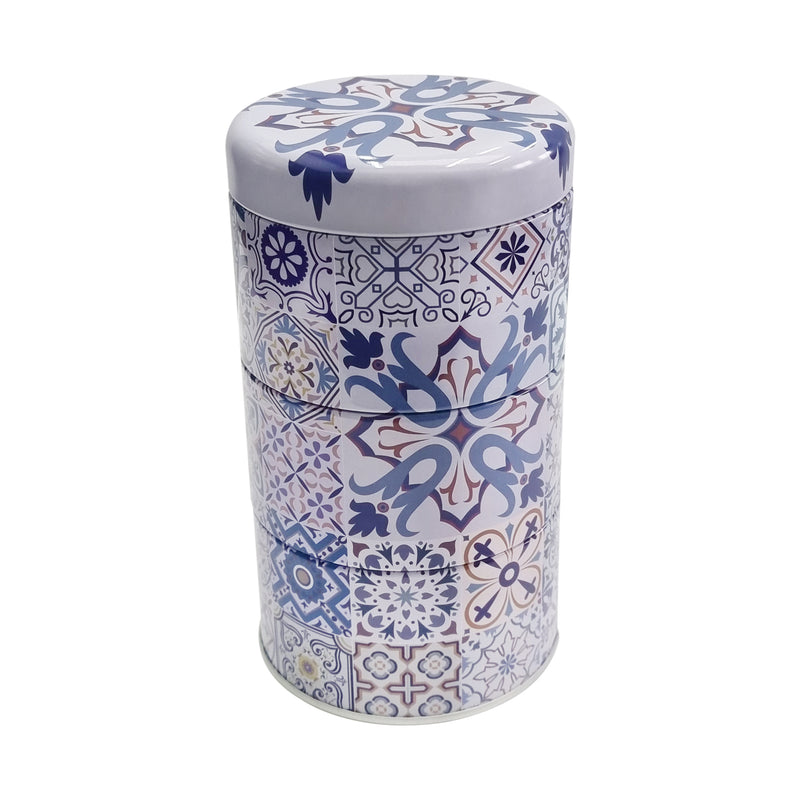 Blue Ornate Tile Round Stacked Decorative Iftar Treat Tins