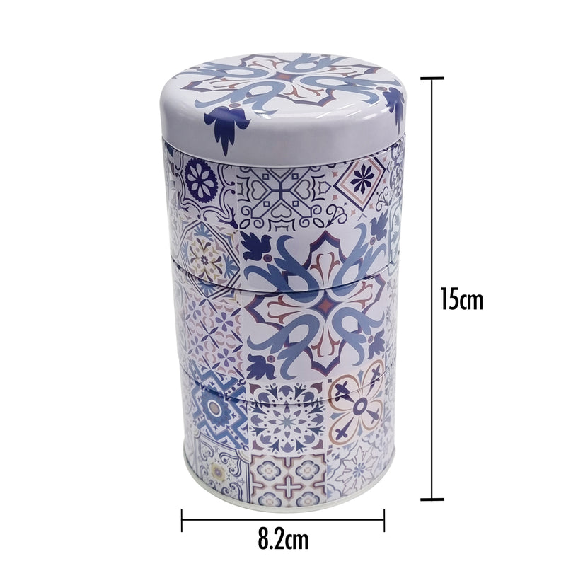 Blue Ornate Tile Round Stacked Decorative Iftar Treat Tins