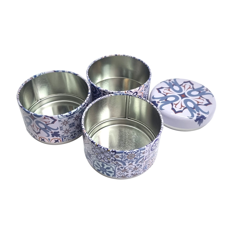 Blue Ornate Tile Round Stacked Decorative Iftar Treat Tins