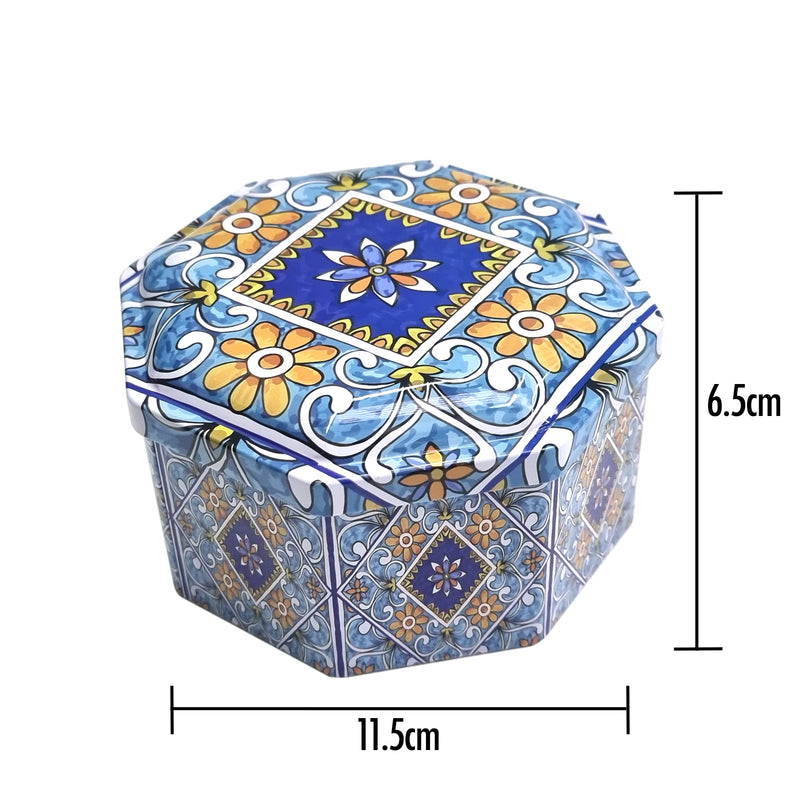 2pc Blue Ornate Tile Octagon Decorative Iftar Treat Tins