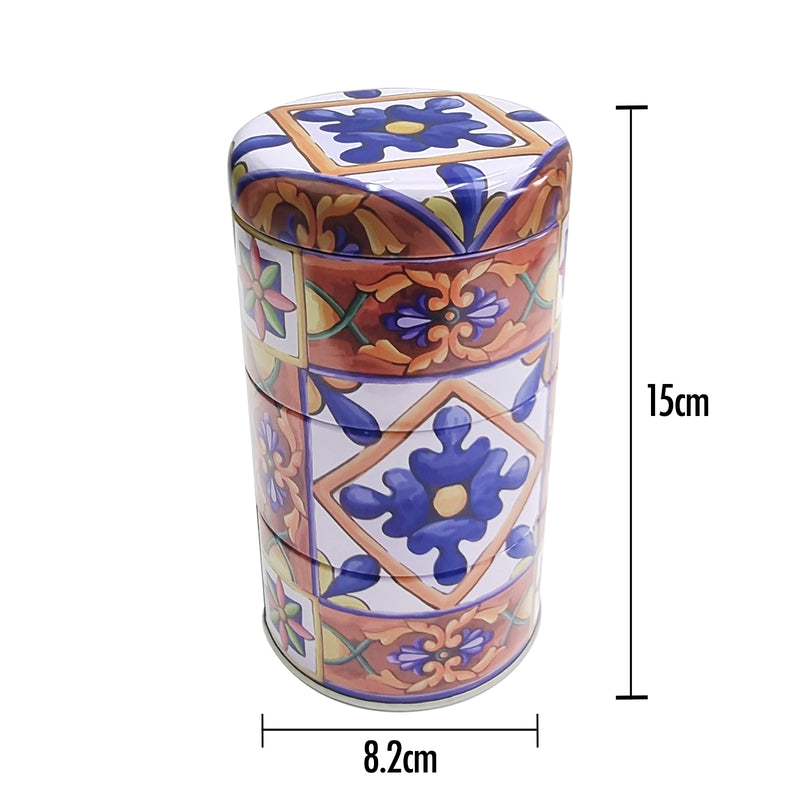 Brown Ornate Tile Round Stacked Decorative Iftar Treat Tins