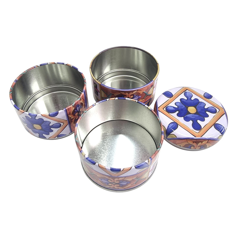 Brown Ornate Tile Round Stacked Decorative Iftar Treat Tins
