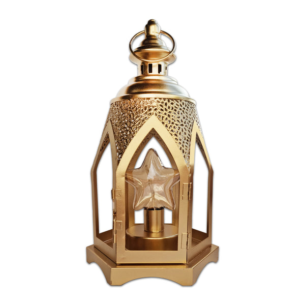 Matte Gold Metal Lantern Table Centrepiece - LED Star (L22-18)