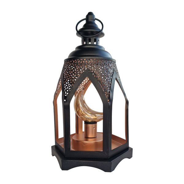 Matte Black Metal Lantern Table Centrepiece - LED Moon (L22-17)
