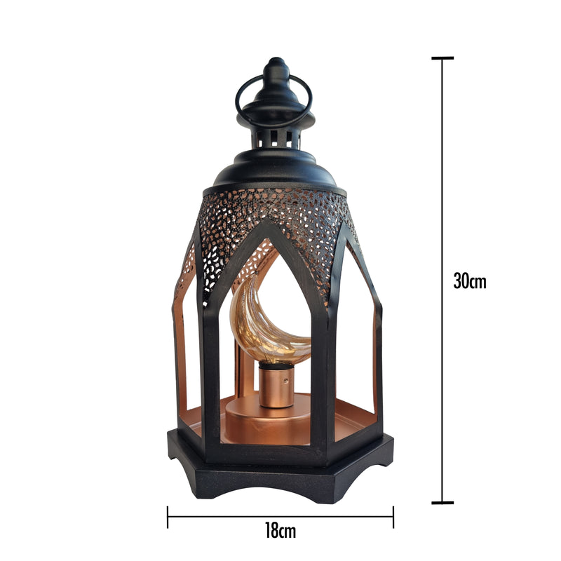Matte Black Metal Lantern Table Centrepiece - LED Moon (L22-17)
