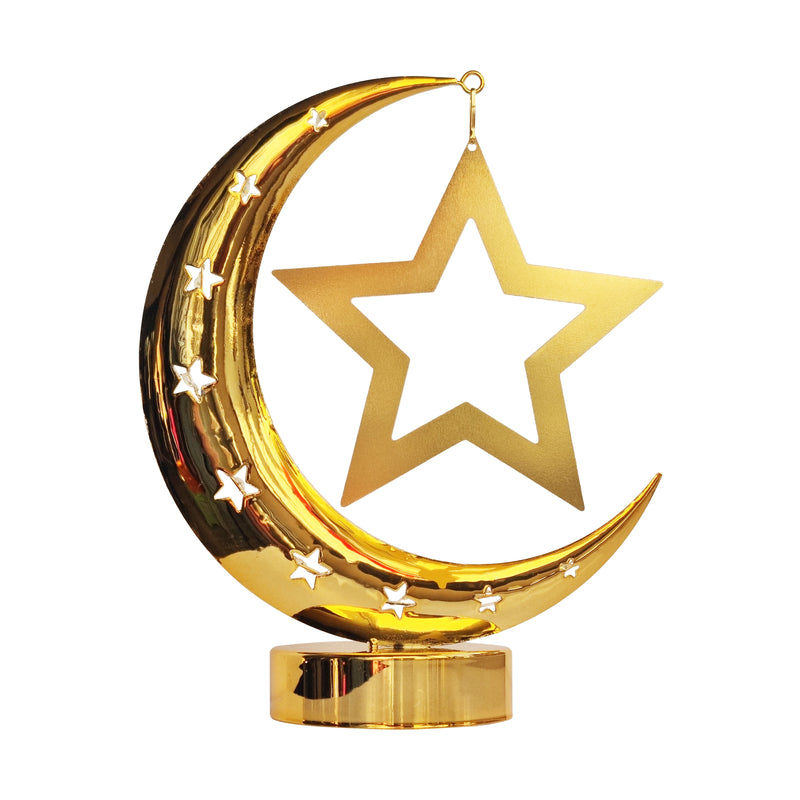 Gold Metal Table Centrepiece - Crescent Moon & Hanging Star